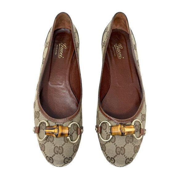 Vintage Gucci Bamboo Horsebit Ballet Flats GG Canvas US 8.5B - Picture 1 of 9